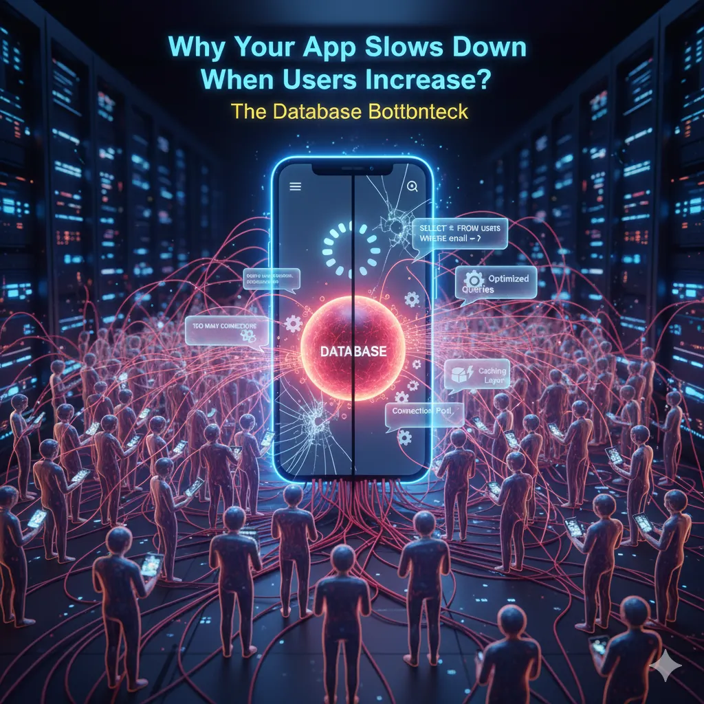 Diagram: request latency climbing as concurrent users increase